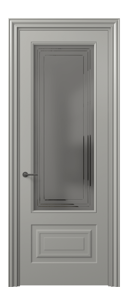 Межкомнатная дверь Маскот 8442 Матовый нейтральный серый Сатинированное серое стекло с гравировкой "Грани", триплекс Цена 82499 ₽ | Volhovec