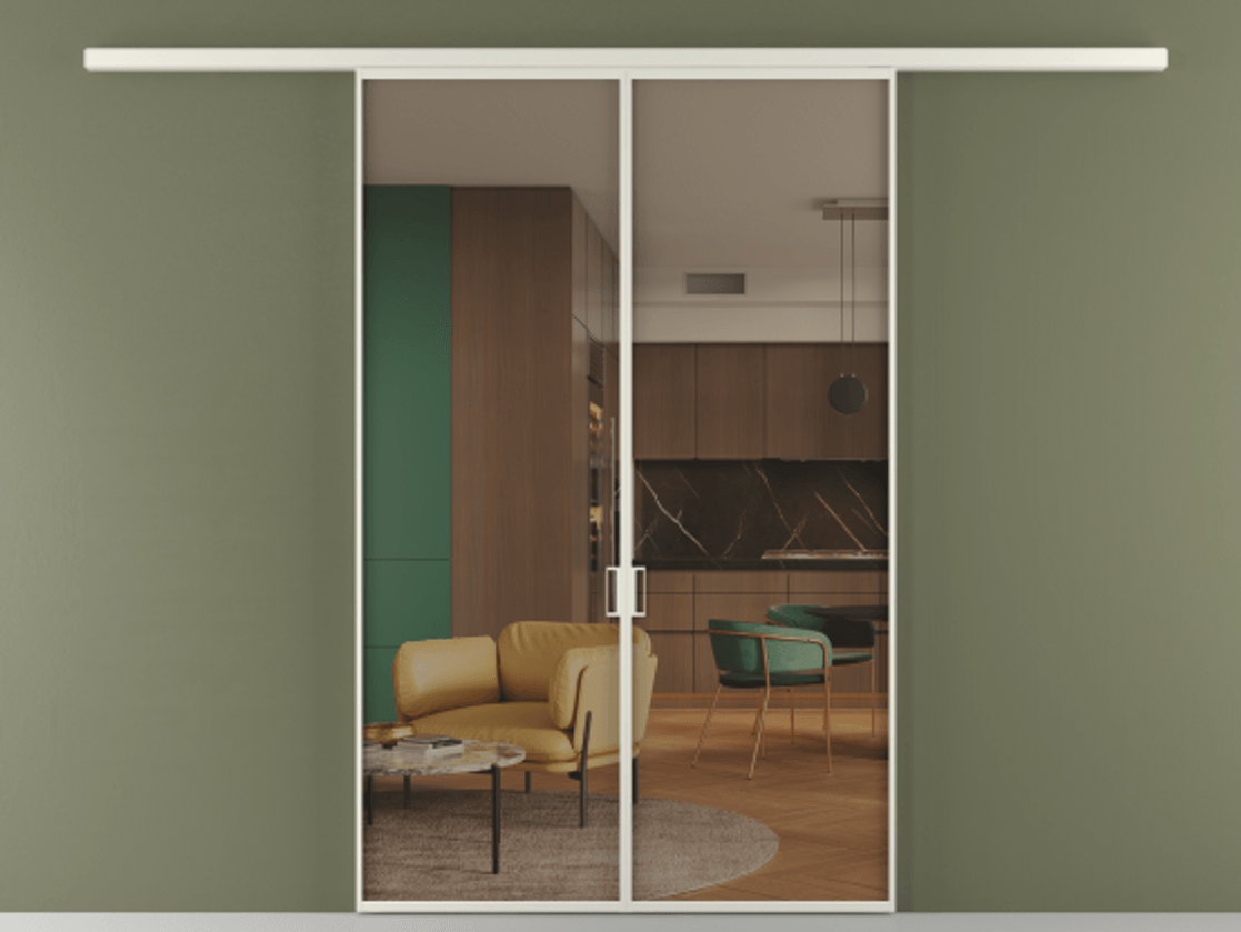 Перегородка Формато вдоль стены 2 створки АЛПР 040.01 Алюминий Белый Прозрачное бронзовое стекло, триплекс. Скрытый короб БЕЛ Цена 186780 ₽ 1. Полотно 2 шт. (800/2100 мм)
2. Комплект установки раздвижной системы
3. Базовый комплект фурнитуры
4.Ручка Рондо. Фабрика дверей Волховец 8 (800) 551 43 19 Перегородка Формато вдоль стены 2 створки АЛПР 040.01 Алюминий Белый Прозрачное бронзовое стекло, триплекс Цена 186780 ₽ | Volhovec