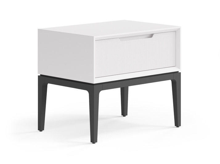 Мебель Тумба прикроватная Вельвет 1 ящик. Цвет Матовый пудровый белый. Материал Гладкая эмаль. Коллекция Тумба прикроватная Вельвет 1 ящик. Картинка.