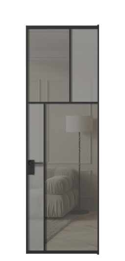 Межкомнатная дверь АЛПЛ041.22 ЧРН Серый сатин матовое + Серый прозрачное. Цвет Алюминий Черный. Материал Алюминий. Коллекция Мозаик. Фото. Дверь межкомнатная АЛПЛ041.22 ЧРН Серый сатин матовое + Серый прозрачное. Цвет Алюминий Черный. Материал Алюминий. Коллекция Мозаик. Картинка.