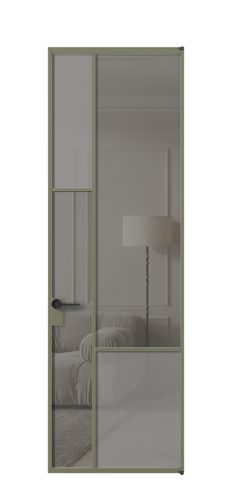 Межкомнатная дверь АЛПЛ041.13 АОТ сатин матовое + Серый прозрачное. Цвет Алюминий оливковый тёмный. Материал Алюминий в эмали. Коллекция Мозаик. Фото. Дверь межкомнатная АЛПЛ041.13 АОТ сатин матовое + Серый прозрачное. Цвет Алюминий оливковый тёмный. Материал Алюминий в эмали. Коллекция Мозаик. Картинка.