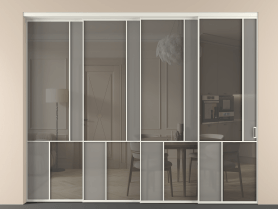 Алюминевая перегородка vntl4_1 БЕЛ. Цвет Алюминий Белый. Материал Алюминий. Коллекция Перегородка Мозаик внутри проёма 4 створки с синхронным механизмом. Картинка.