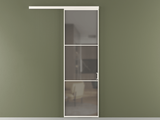 Алюминевая перегородка vd1_03_ Алюминий пудровый белый Серый сатин матовое. Цвет Алюминий пудровый белый. Материал Алюминий в эмали. Коллекция Перегородка Формато вдоль стены 1 створка. Картинка.