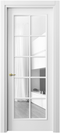Дверь межкомнатная 8102 МБЛ Прозрачное стекло. Цвет Матовый белоснежный. Материал Гладкая эмаль. Коллекция Париж. Картинка.